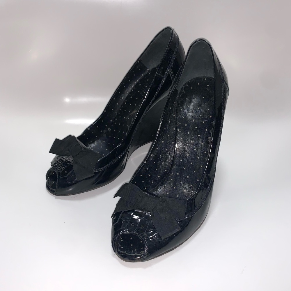 Moschino Cheap & Chic Black Patent Leather Wedges Size 38